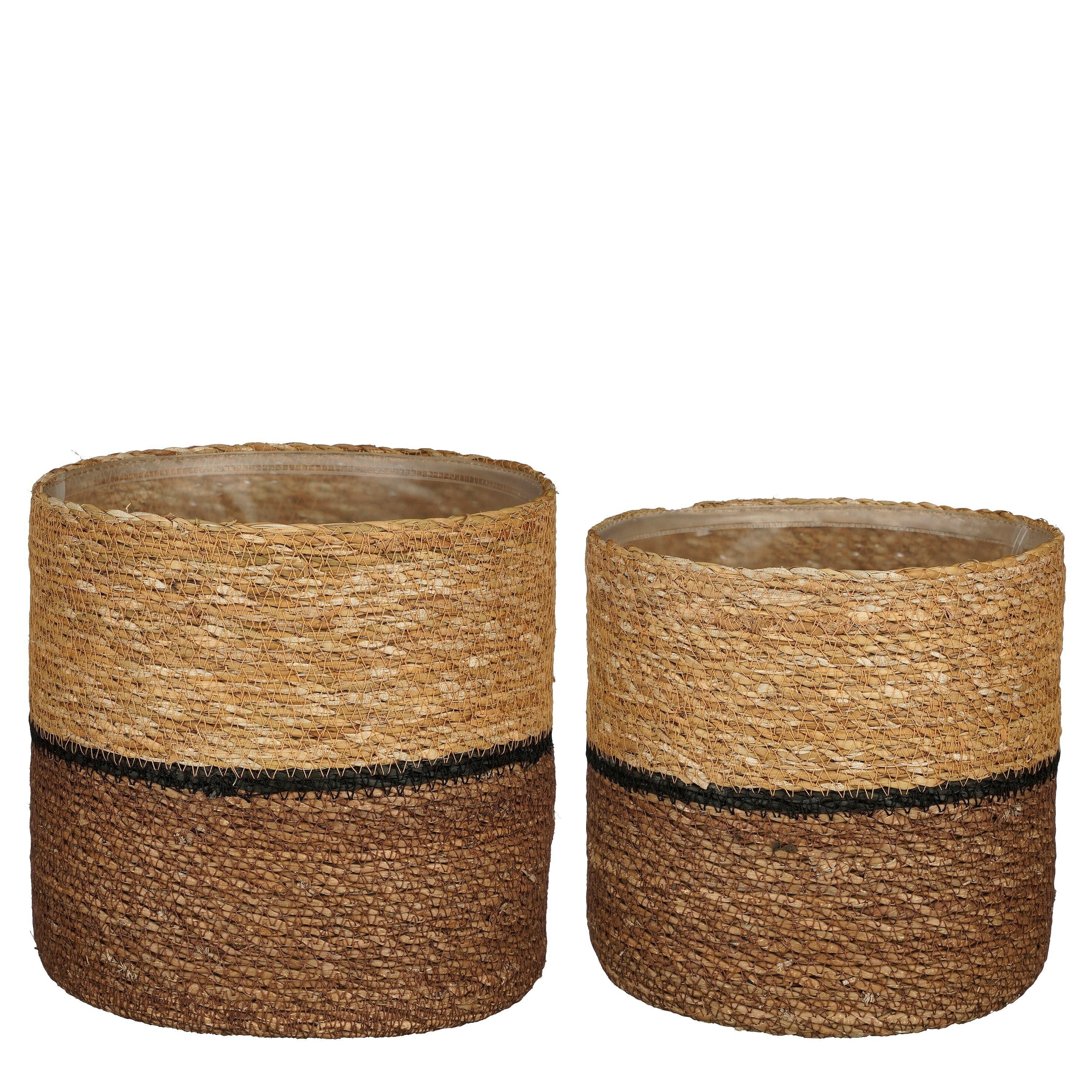 Mica Decorations Damian Plantenmand - Set van 2 - H20 x Ø20 cm - Zeegras - Bruin