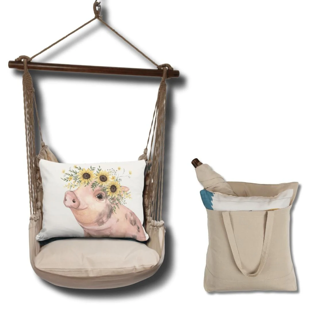 Magnolia Casual Swing Set 4 piece - Latte Solid w/ Pig with Sunflowers
