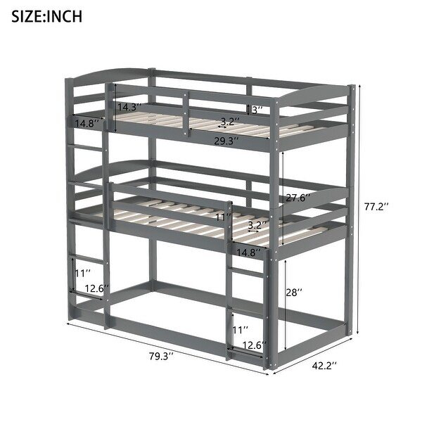 Merax Wood Twin Over Twin Over Twin Triple Bunk Bed