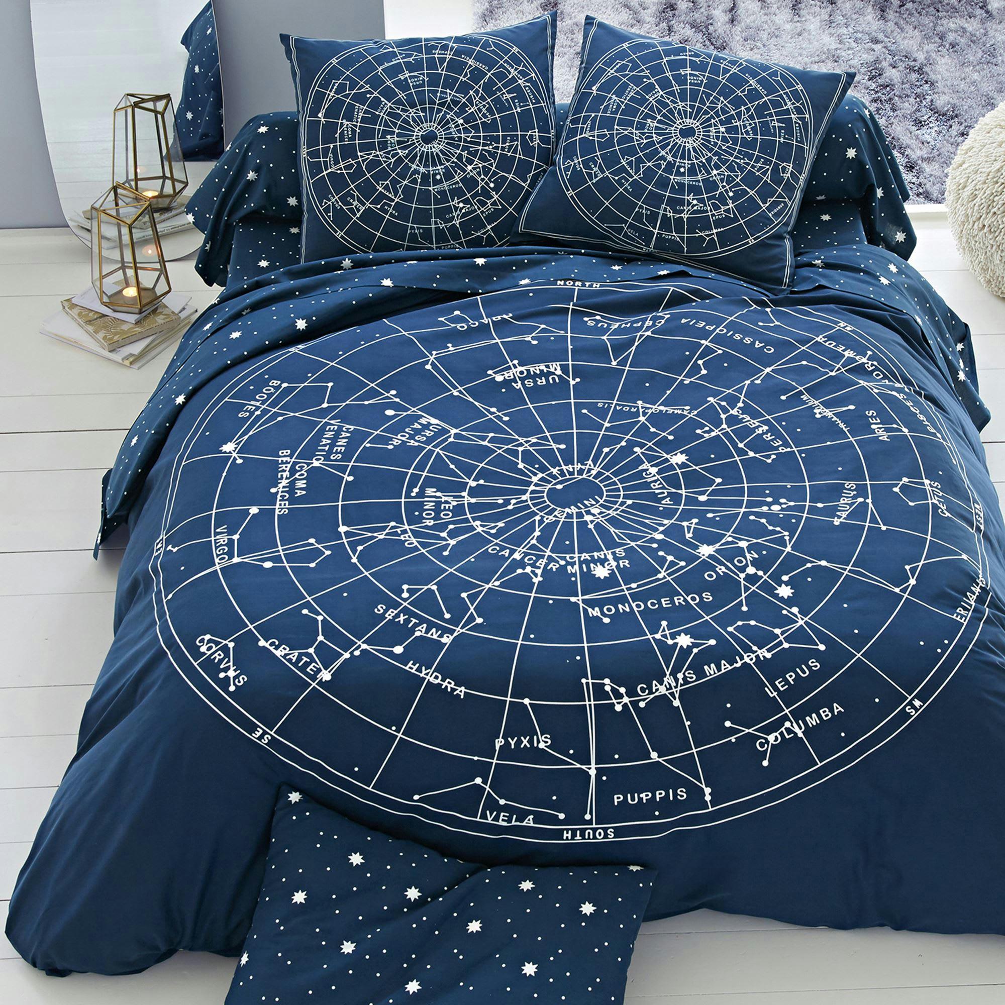 CONSTELLATION - Drap-housse 160x200x28 bleu marine en coton