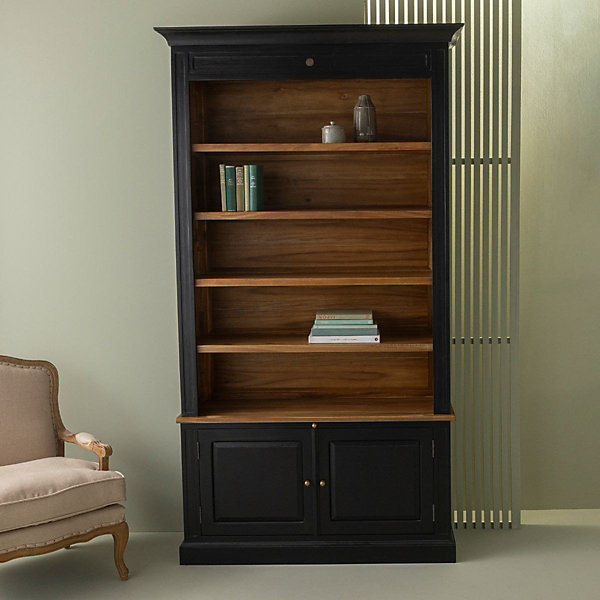 Bibliothèque 2 portes en acacia massif noir H240 cm - FONTAINEBLEAU