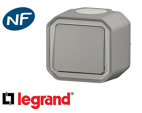 Interrupteur va-et-vient simple Legrand Plexo™ gris complet