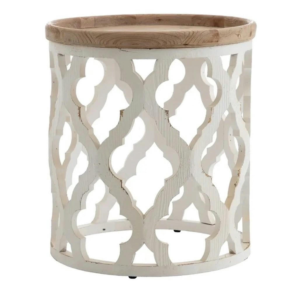 ROUNDY - Table basse ronde en bois blanc patiné D 50