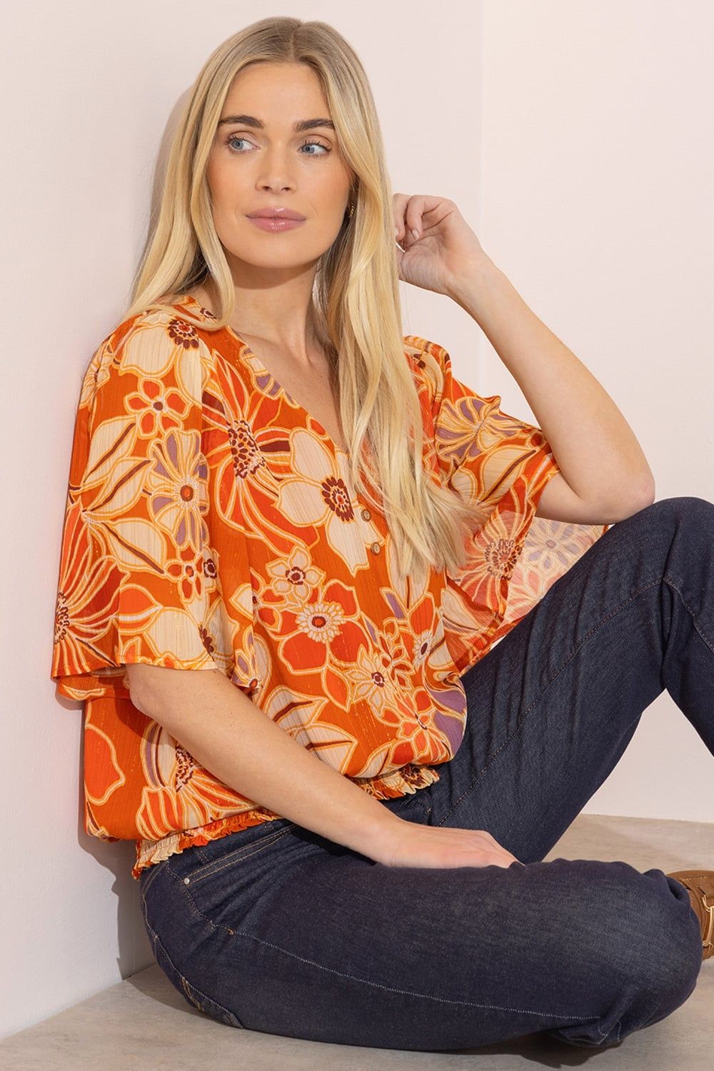 Klass. Floral Printed Shimmer Top