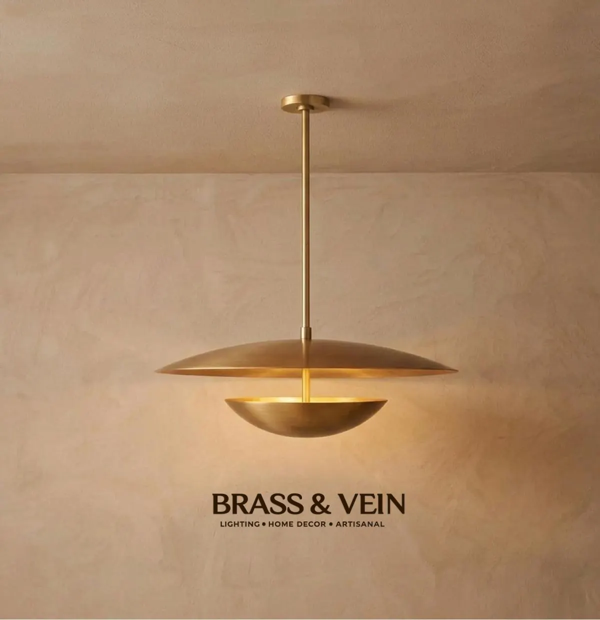 BEST SELLER | Eclipse Brass Pendant Light • Mid Century Modern Floating Dome Double Shade Chandelier