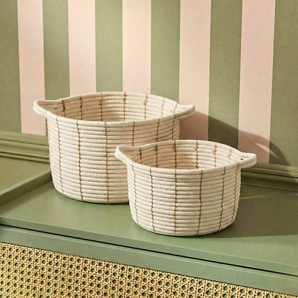 Panier en corde beige avec poignées 27x16cm