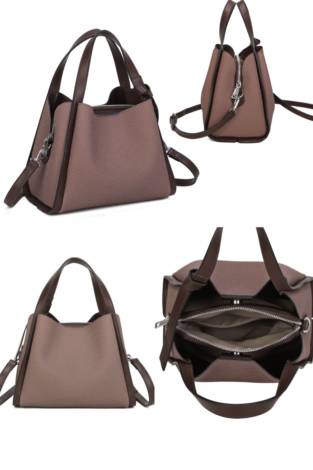 Fontanella Fashion Meridian Triple Compartment Canvas PU Leather Top Handle Bag