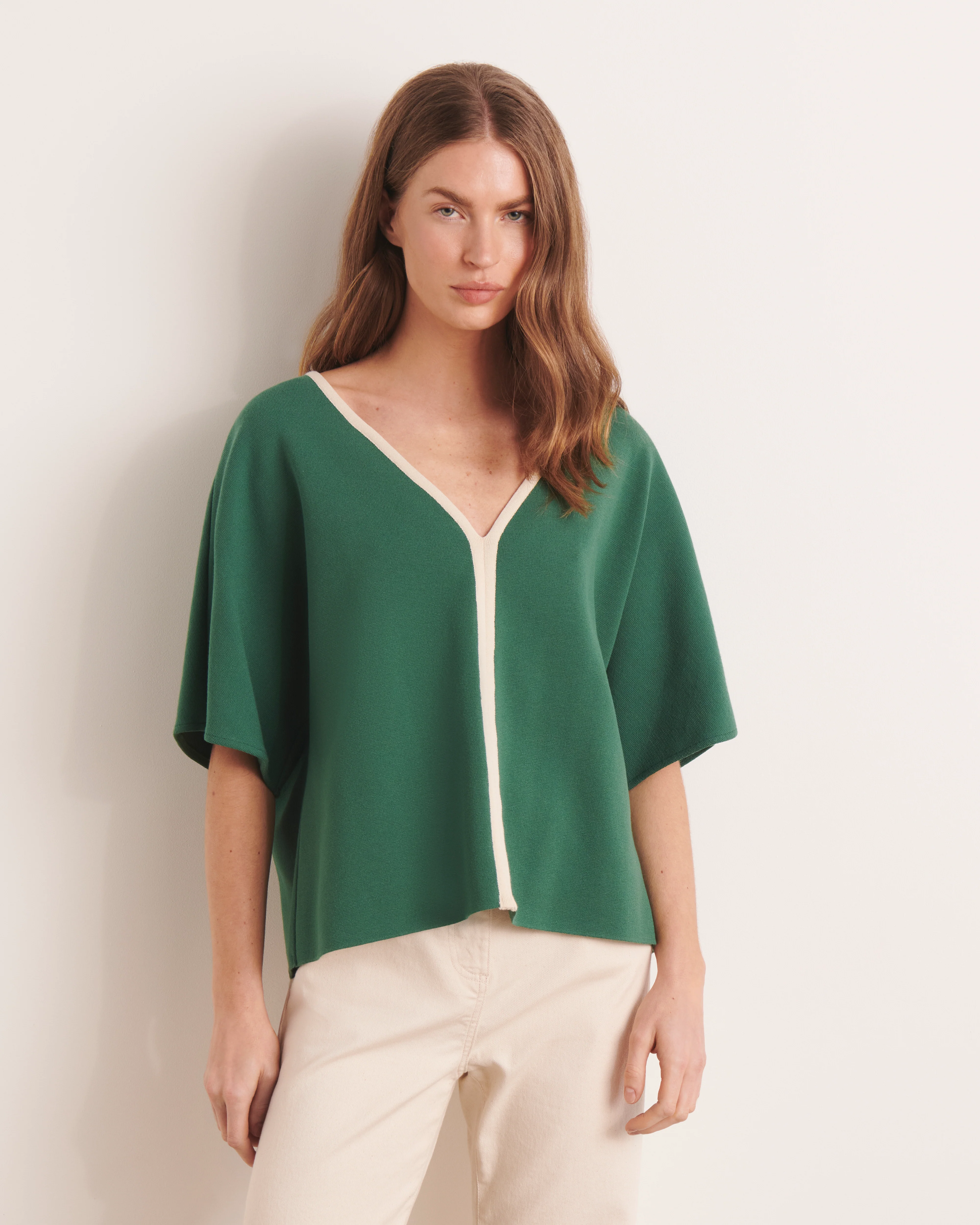 Pull kimono vert en maille milano stretch AMER13/13158/170