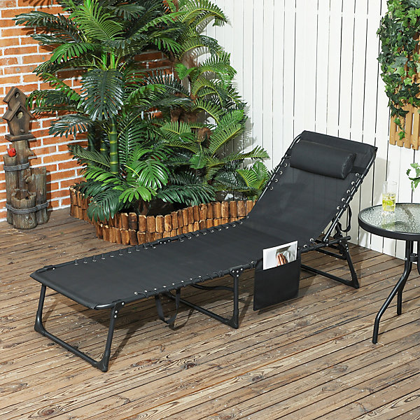 Bain de soleil transat pliable inclinable avec poignée, pochette rangement et matelas grand confort gris