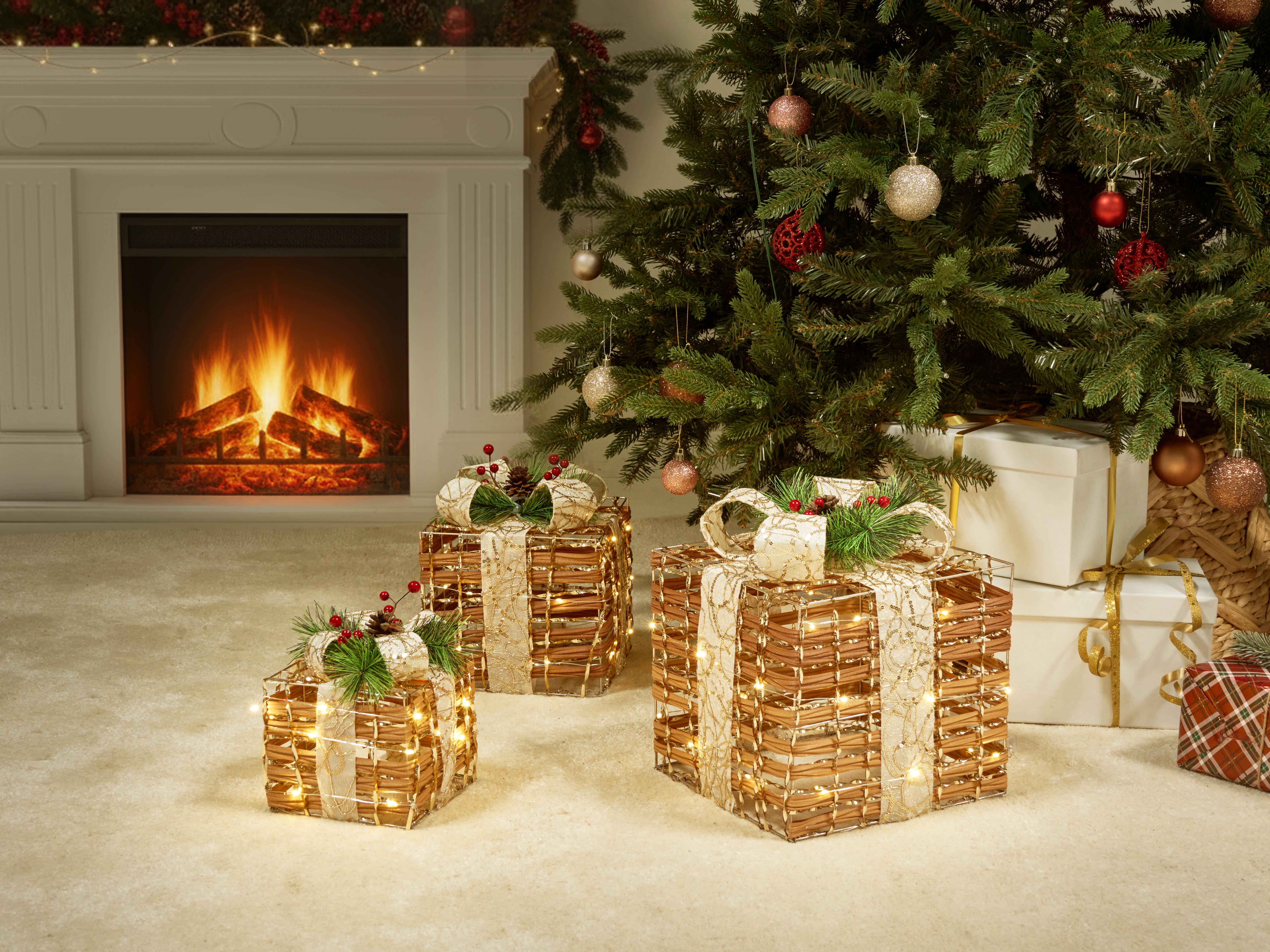 Set of 3 Christmas Decorations LED TISSO Christmas Gifts 20/25/30 cm Brown