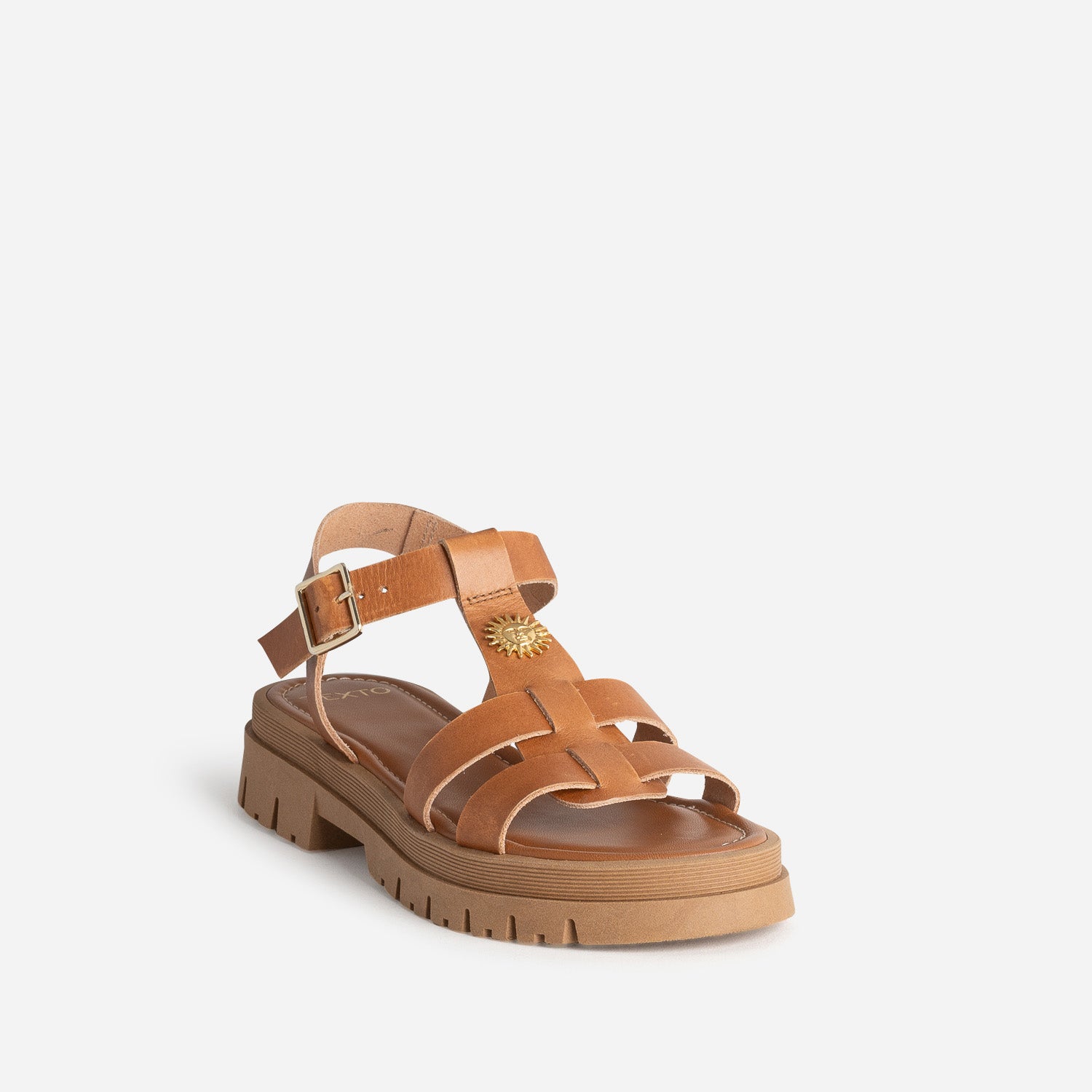 Sandale TEXTO camel cuir décor soleil