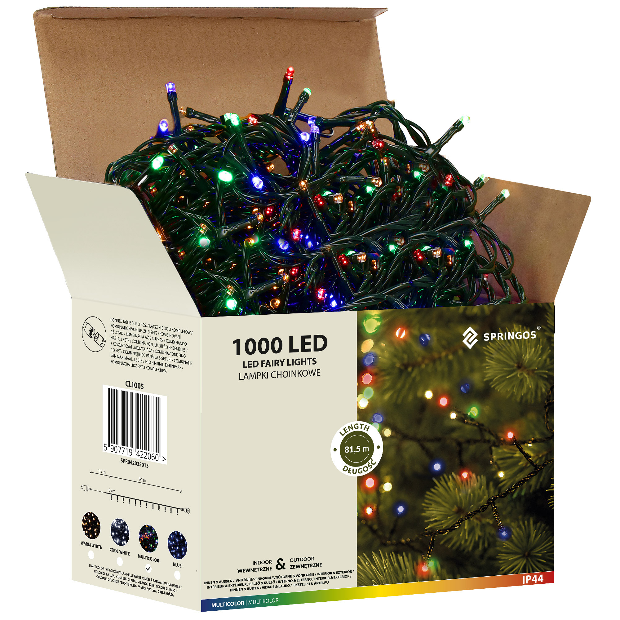 Lampki choinkowe 1000 Led multikolor 81,5 m oświetlenie IP44