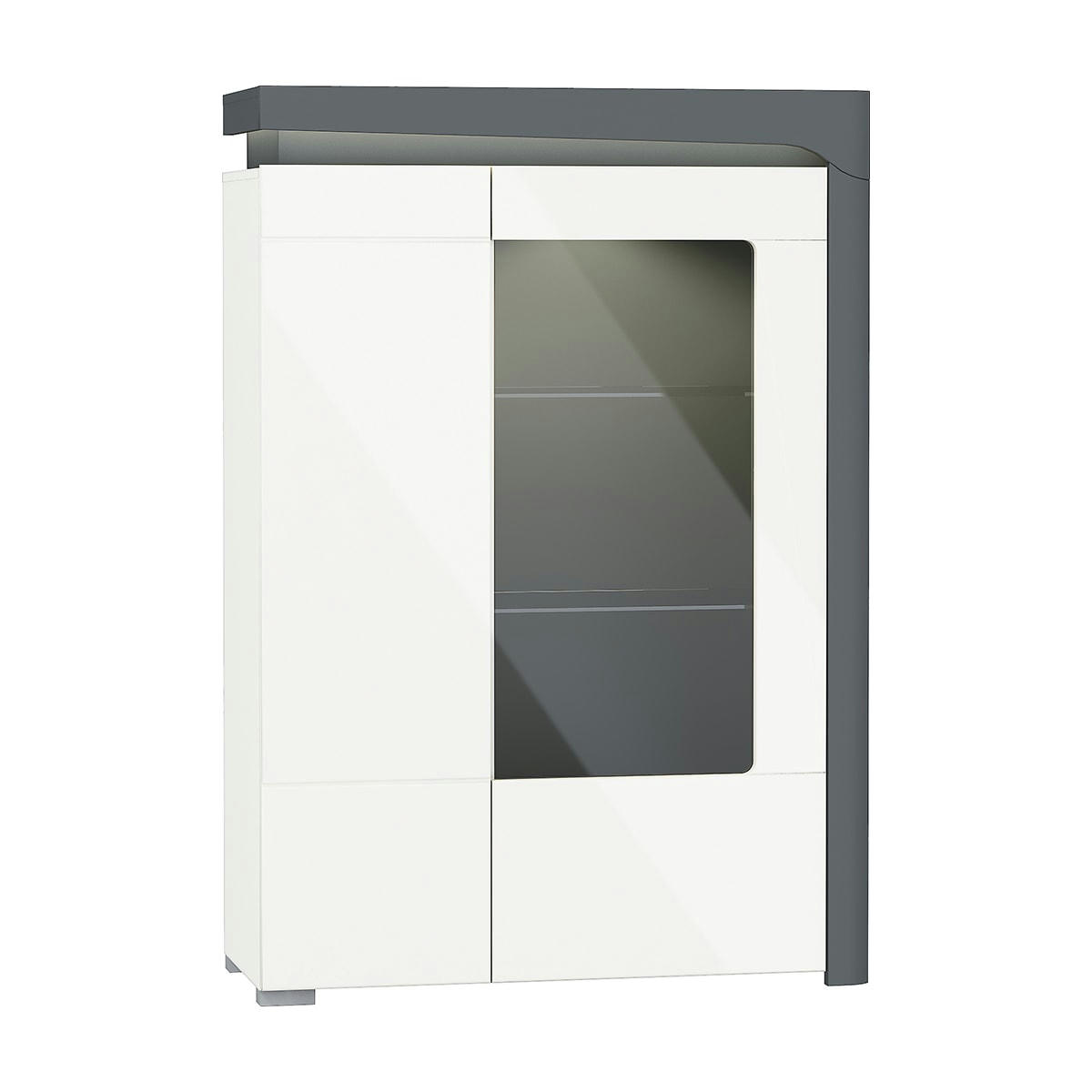 - Vaisselier 2 portes droite LED inclus stratifiés blanc et gris
