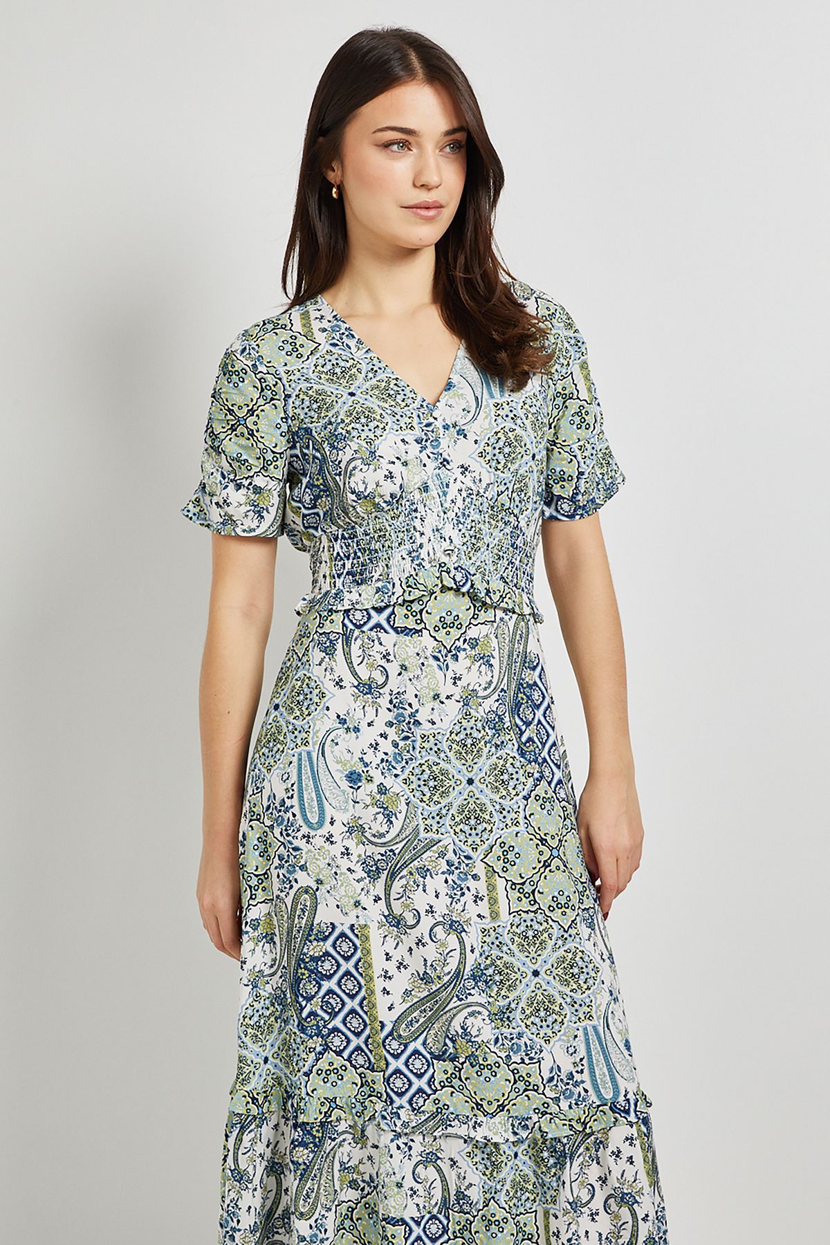 Dorothy Perkins Paisley Shirred Empire Waist Midi Dress