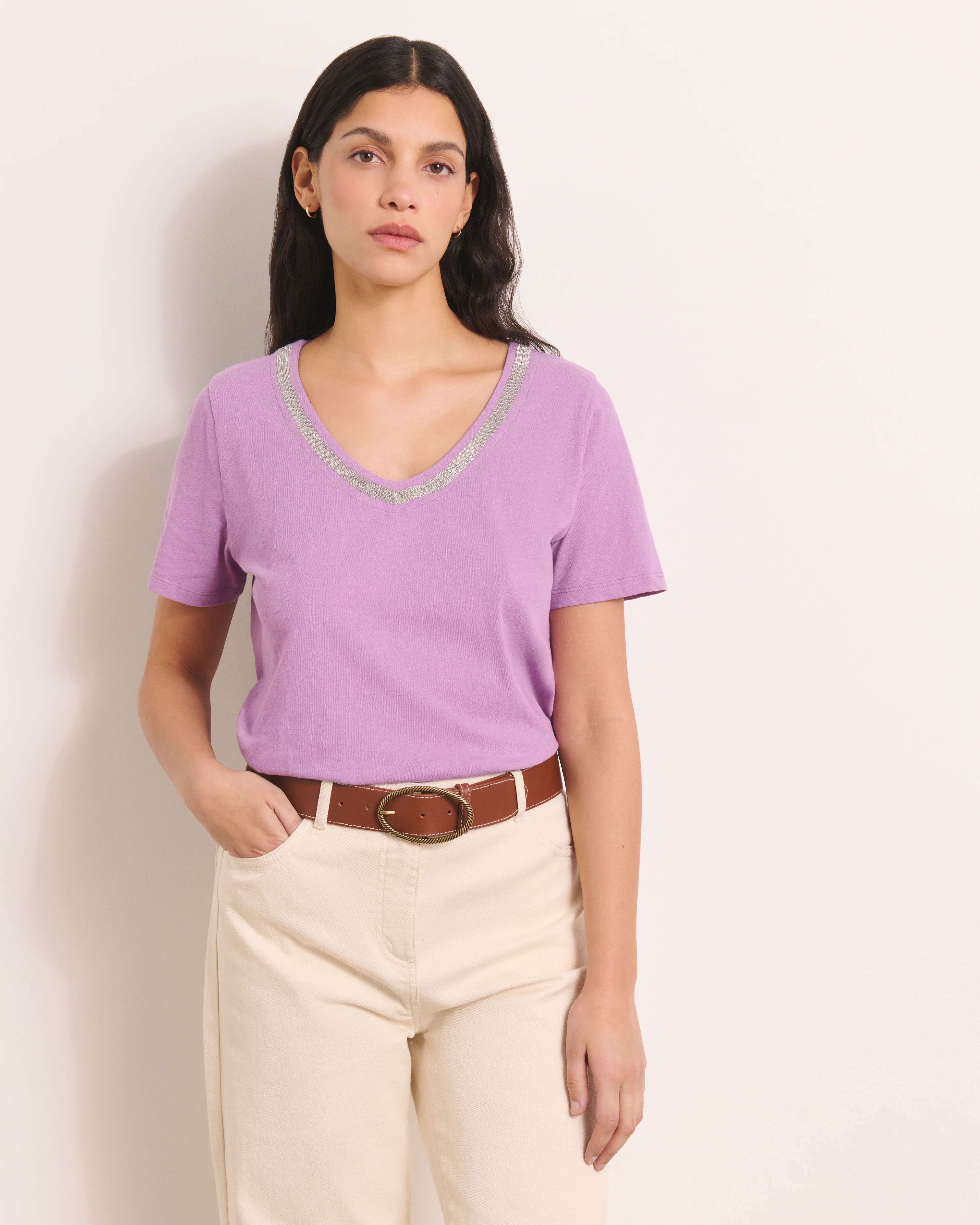 Tee-shirt violet encolure V TZATZIKI/13202/351