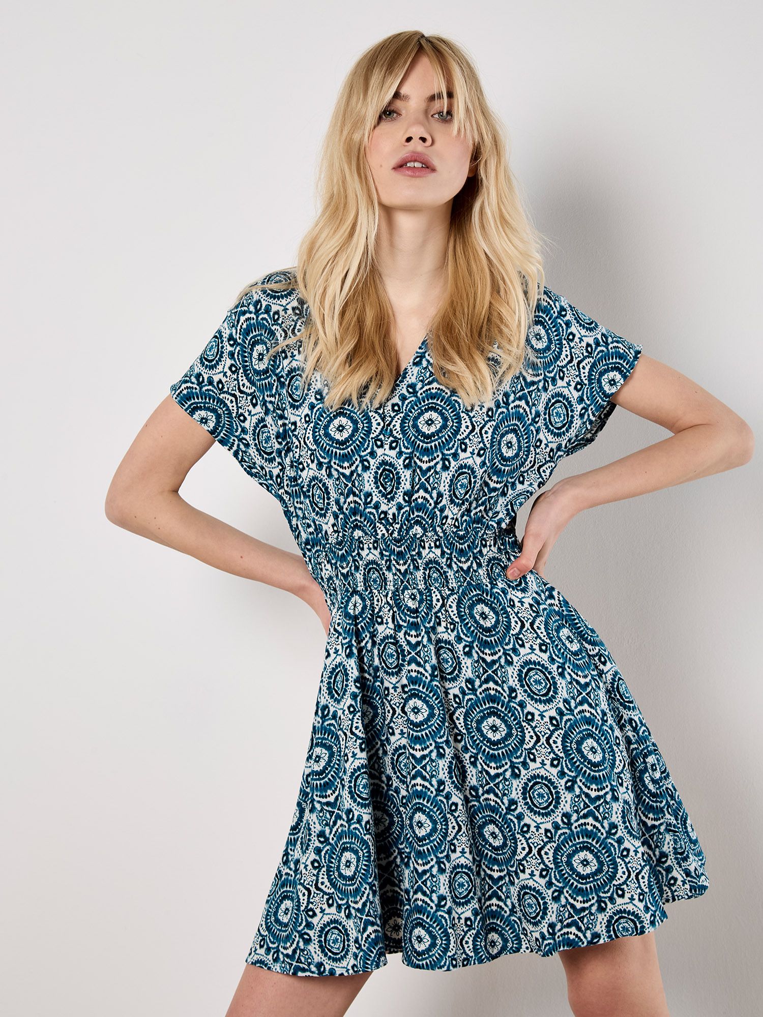 Apricot Batik Print Mini Dress