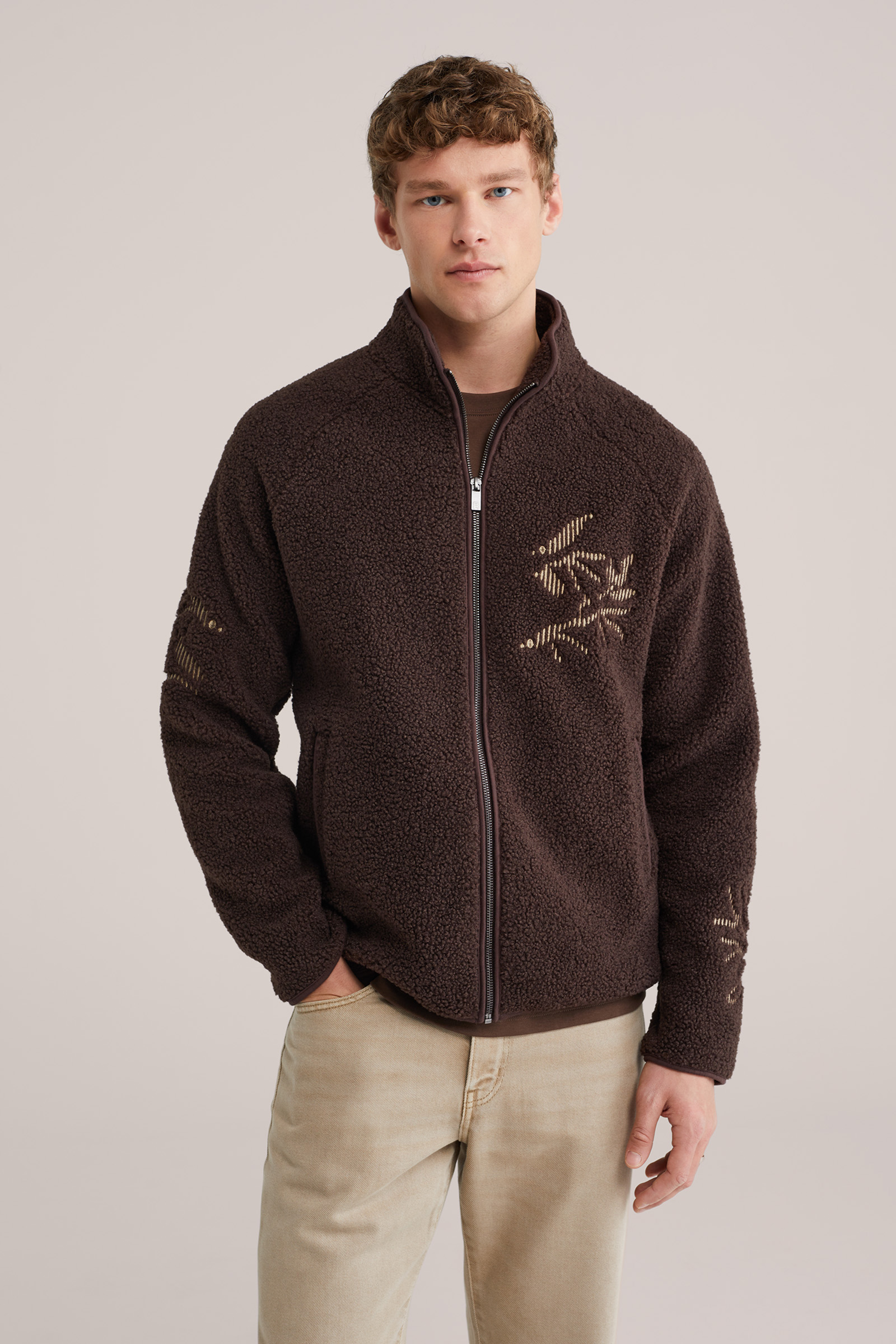 Heren relaxed fit teddy vest met embroideries