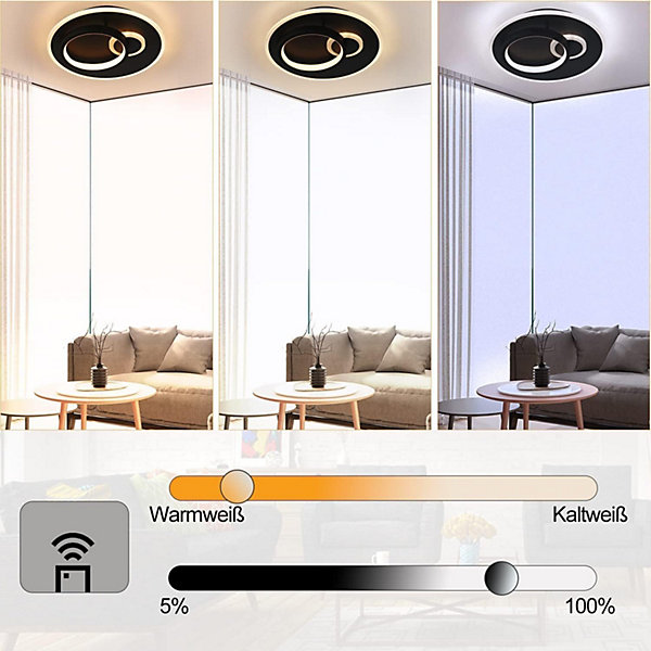 NETTLIFE Plafonnier LED Salon Noir Lampe de 33 W Dimmable avec Télécommande Lampe Design Moderne Lampe Ronde pour Chambre Couloir