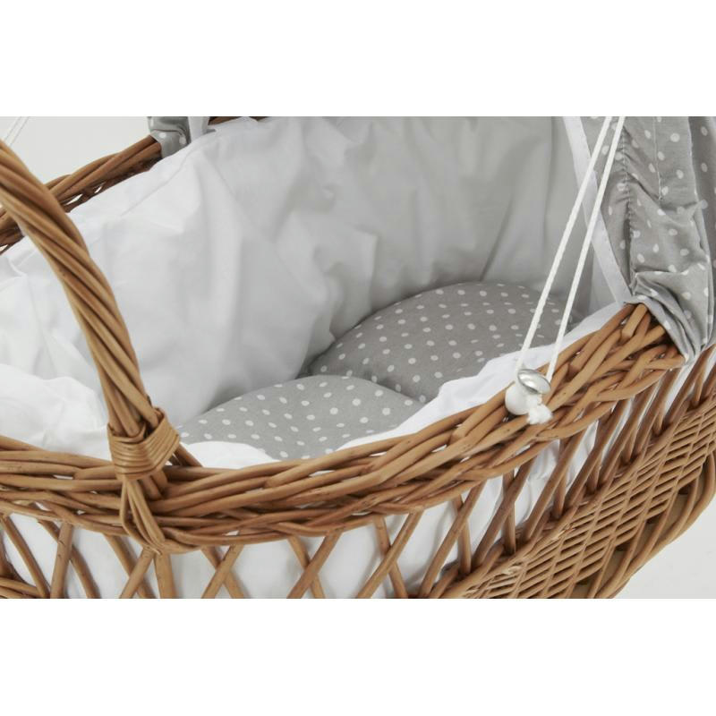 - Berceau de poupée en osier buff tissu gris