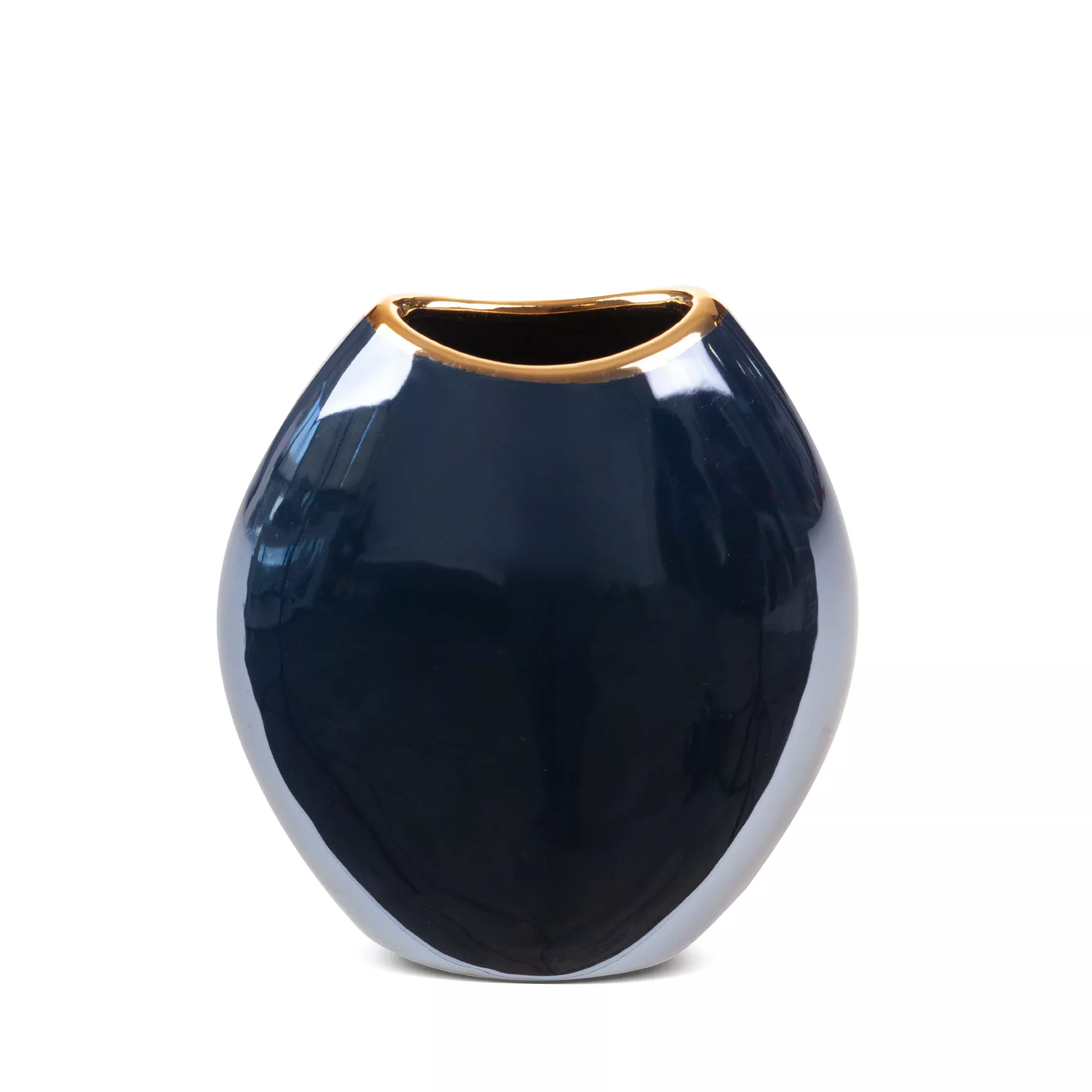 Wazon ceramiczny granatowo-złotyo lśniącej powierzchni ze złotym detalem 14x7x16 cm AMORA 1
