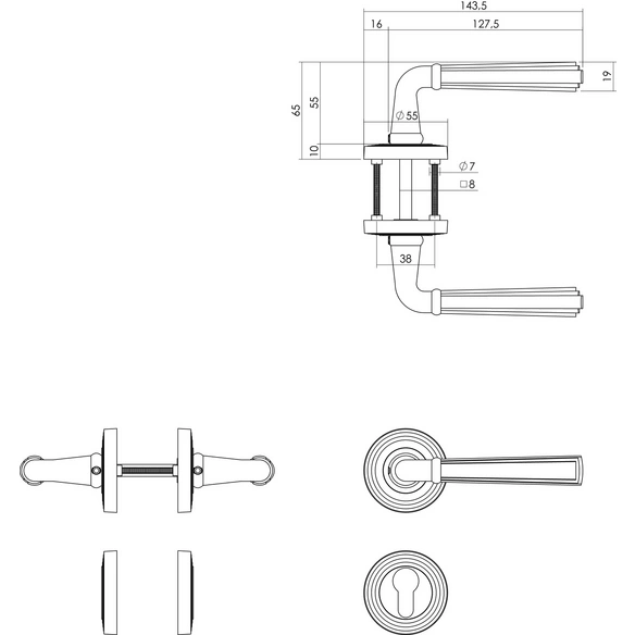 Türdrücker »Bellevue«, D.55x10 mm PZ-Rosetten