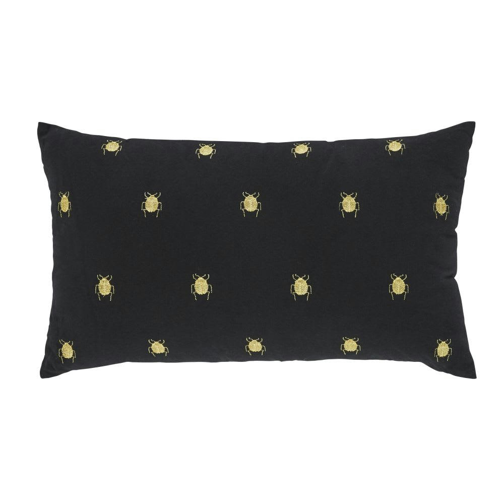 MIZZONE - Coussin en coton noir à scarabées brodés 30x50