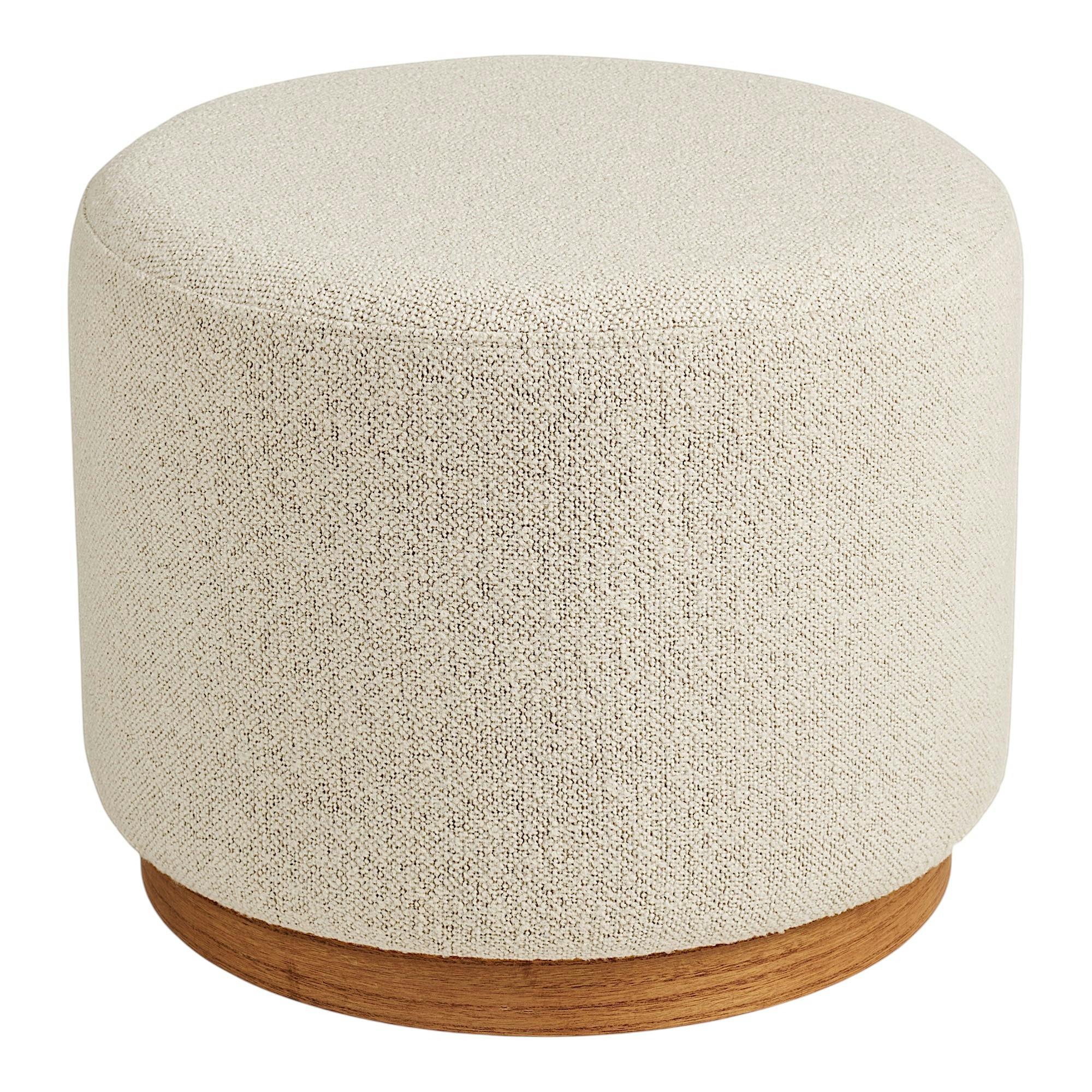 Pouf rond bouclette sable et bois clair BERLIN