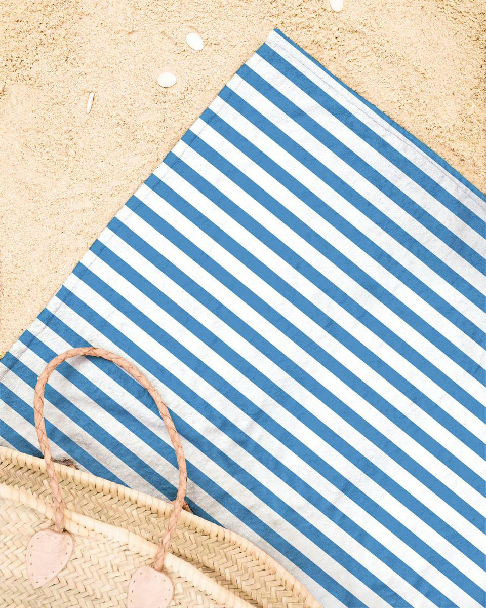 SAIL AWAY - Serviette de plage en éponge-velours en blanc & bleu 90x180