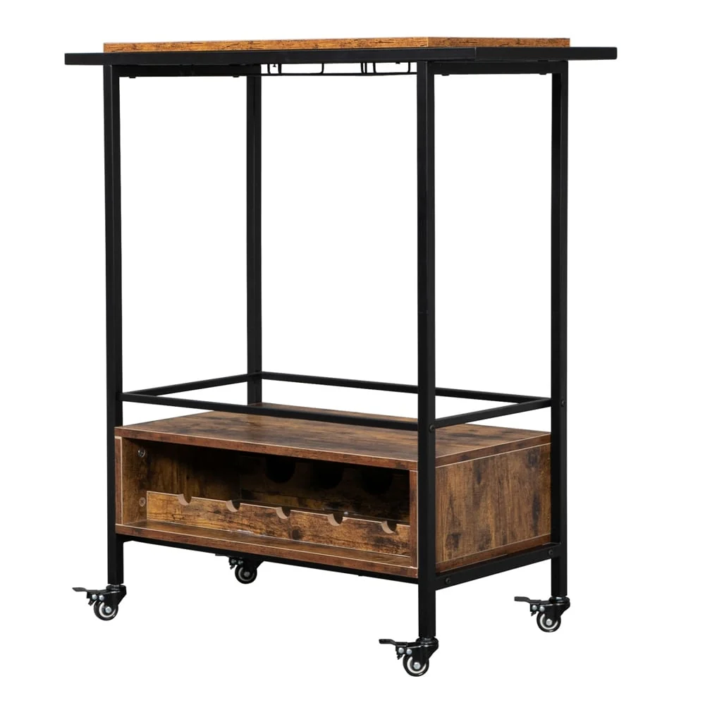 Two-Layer Double-Armrest Removable Iron Wood Craft Kitchen Bar Car