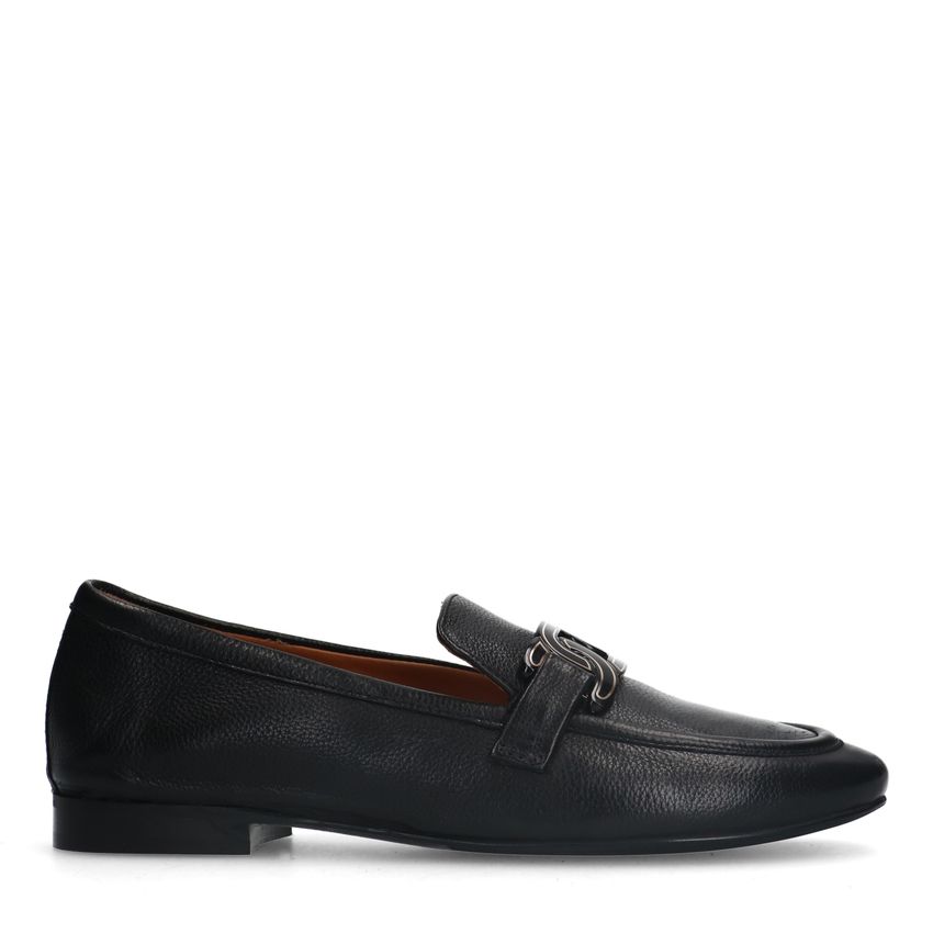Manfield Zwarte leren loafers met detail