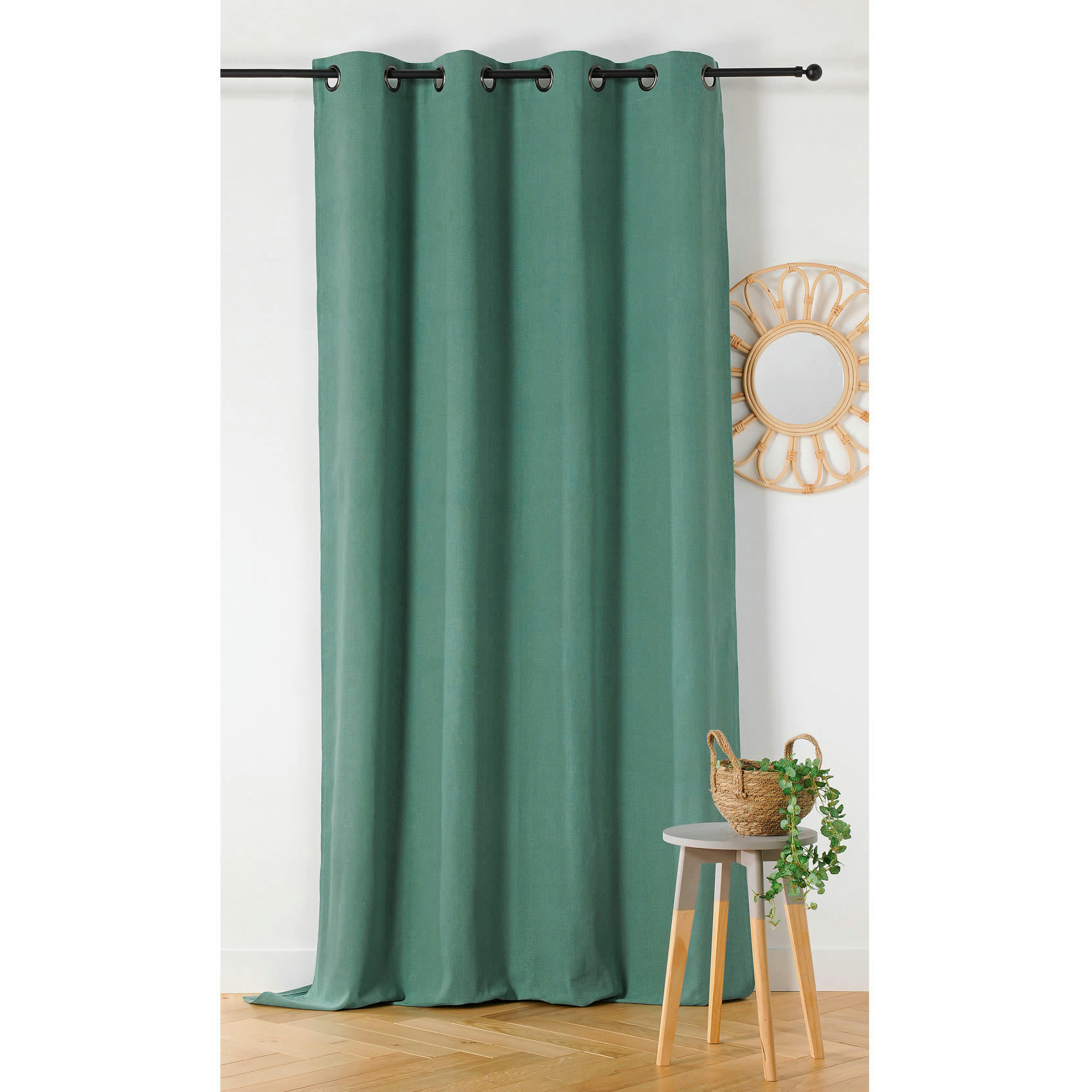 - Rideau d'ameublement  -  - effet usé coton/lin vert 135x240 cm