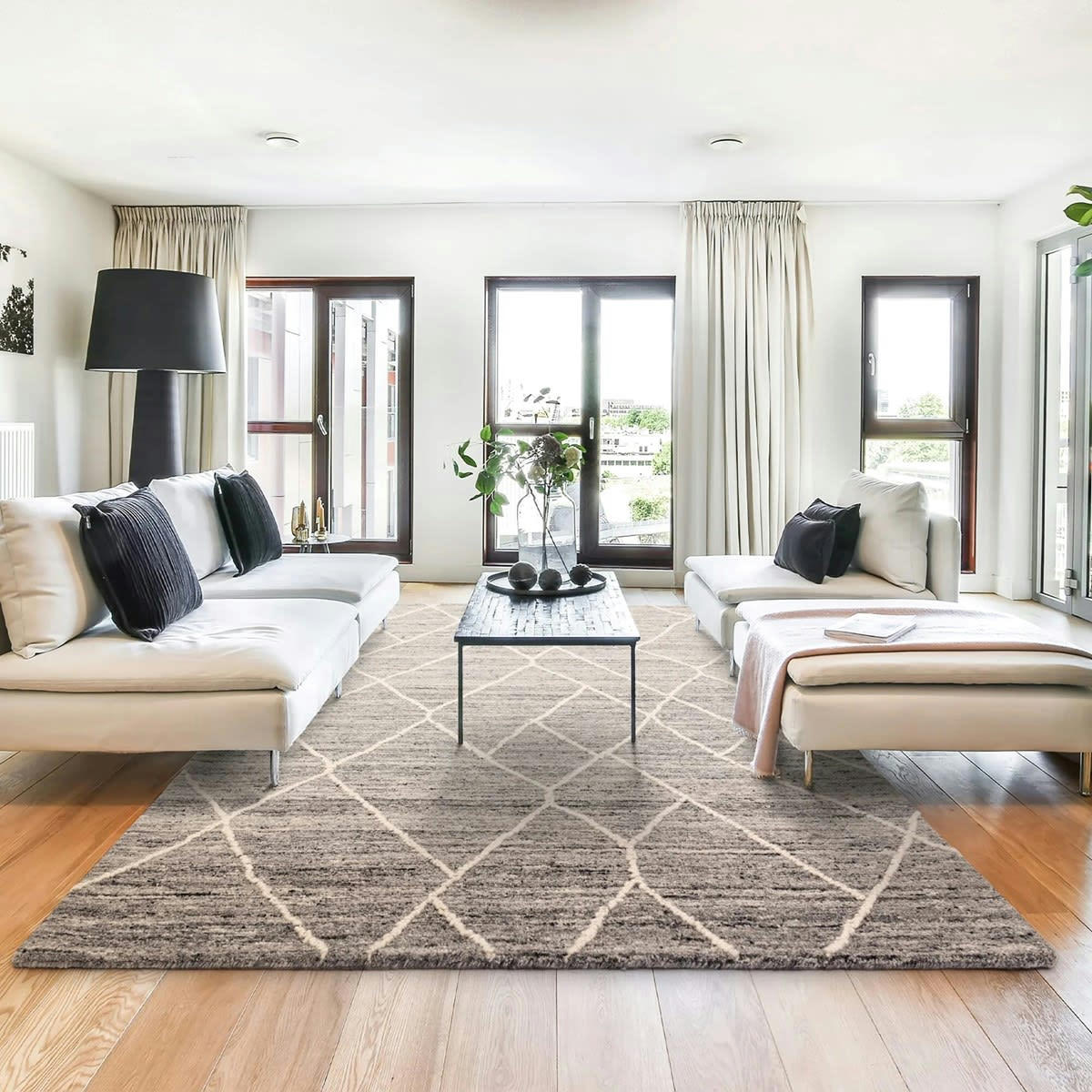 YANA - Tapis de salon en laine gris 160x230 cm