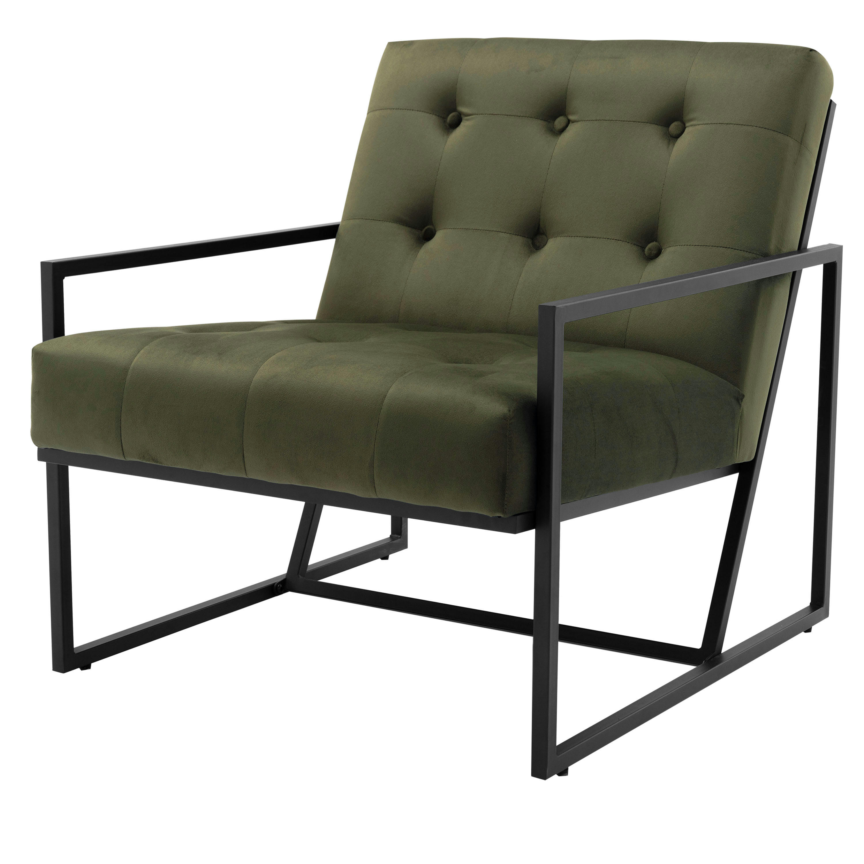 GREG - Fauteuil lounge en velours Army et métal noir