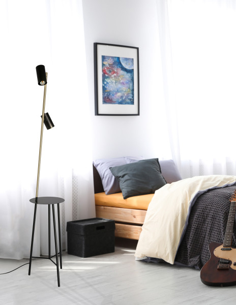 Lampa podłogowa PERRET czarny złoty matowy 2x15w gu10 klosz czarny
