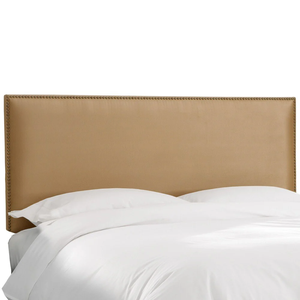 Skyline Furniture Burling Nail Button King Headboard in Micro-Suede Khaki