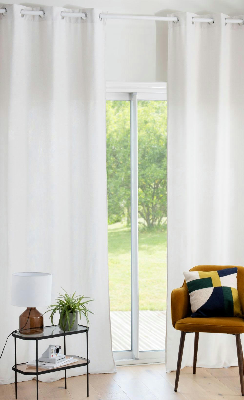 - Rideau uni texturé à œillets écru 140x270