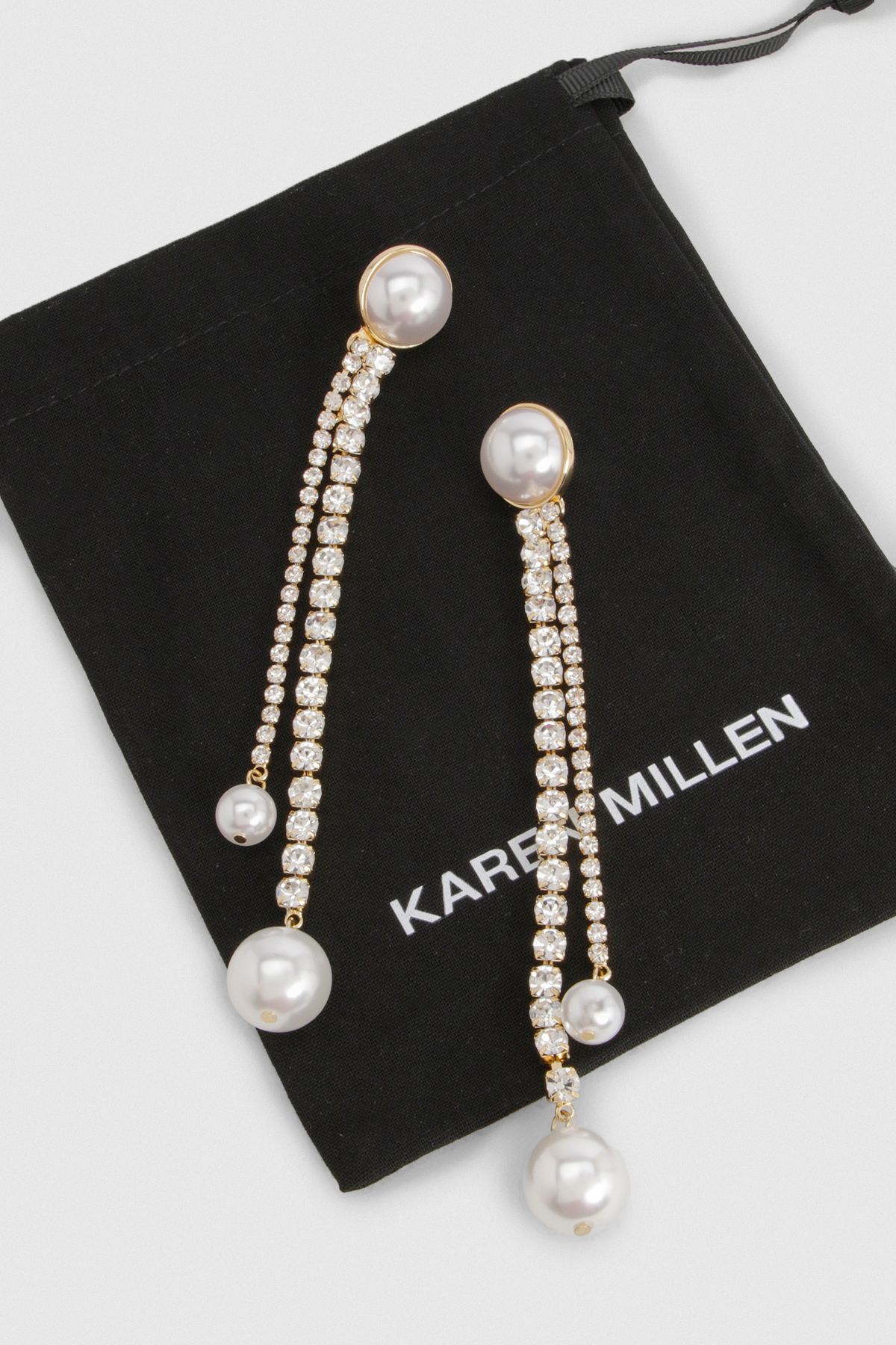 KarenMillen Gold Tone Pearl Double Drop Earrings