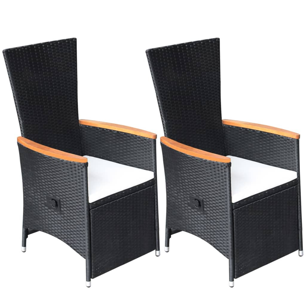 2x Krzesło Ogrodowe Rozkładane z Poduszką Fotel Ogrodowy Czarny Rattan