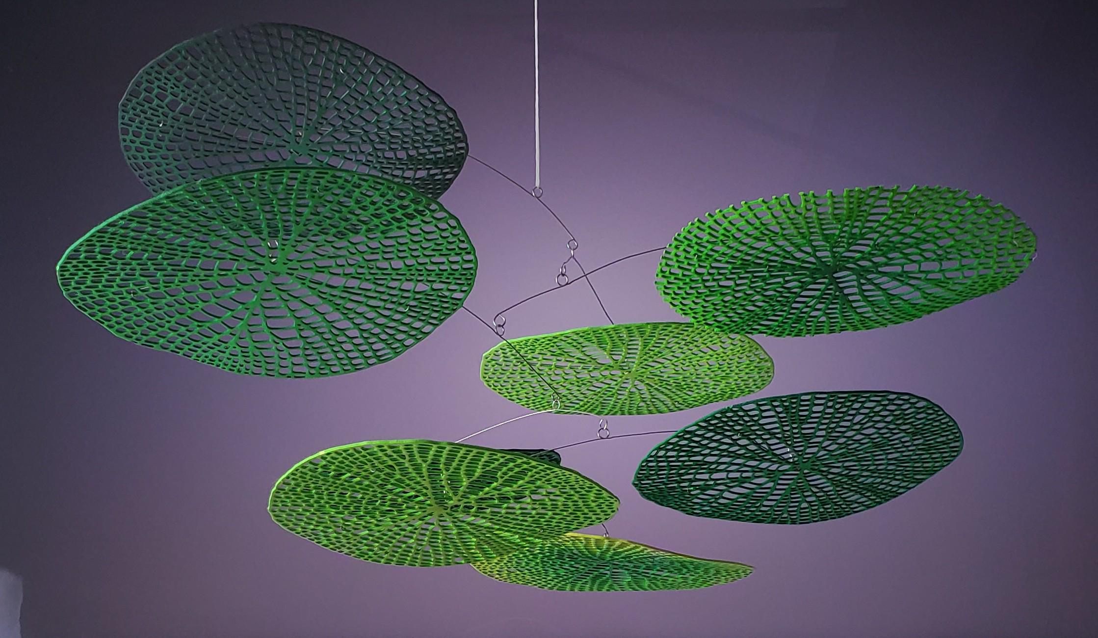 Modern Hanging Mobile Art Kirigami Green Kinetic Sculpture 24 x 8 inches
