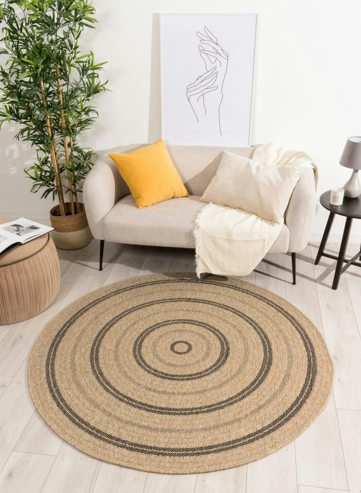 NATURE - Tapis intérieur et extérieur effet jute motif rond noir diamètre 120