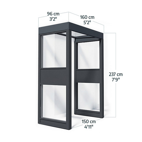 Marquise de porte 2 parois gris anthracite Canopia Sophia 160 x 95 cm