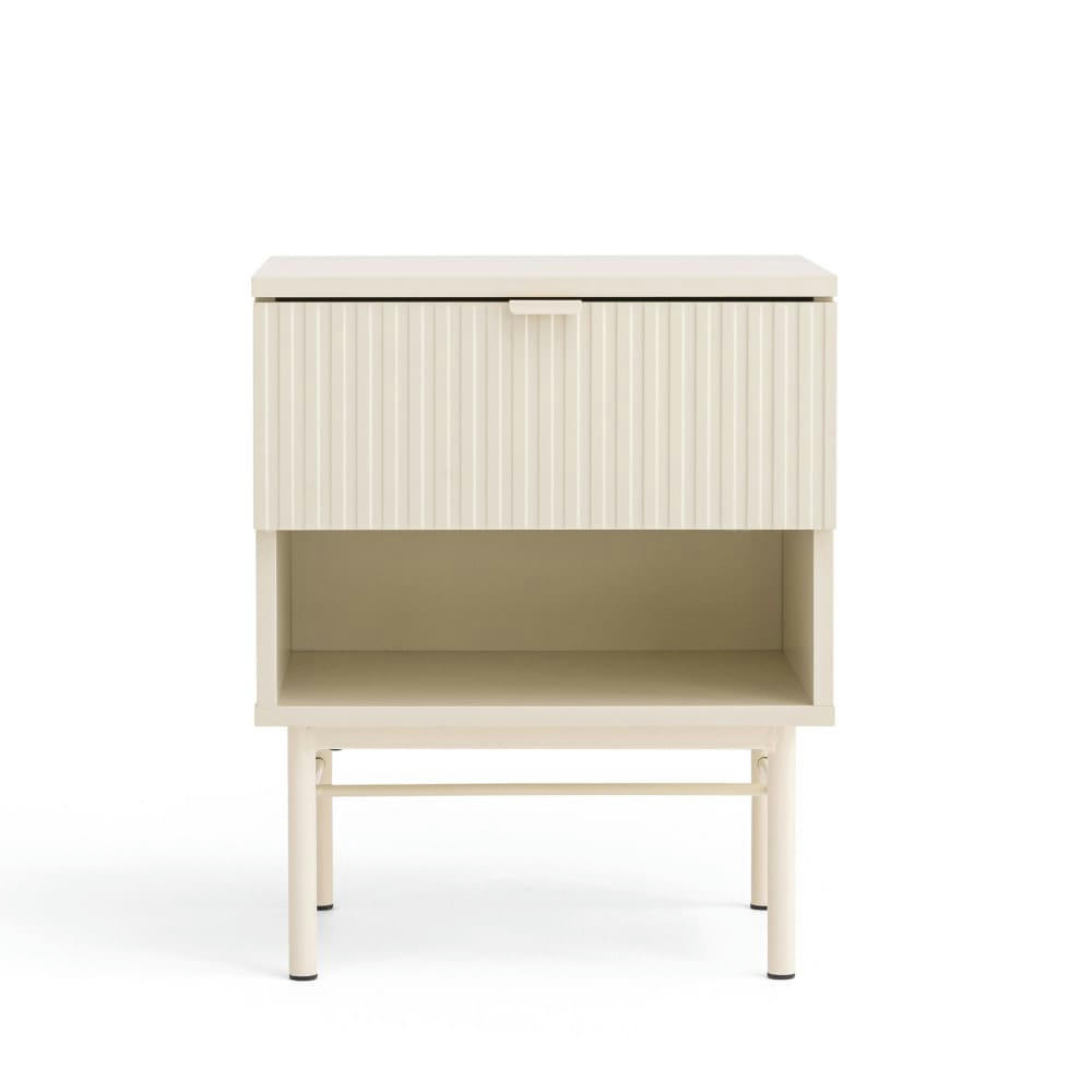 MOLLY - Table de chevet 1 tiroir, 1 niche en bois et métal crème