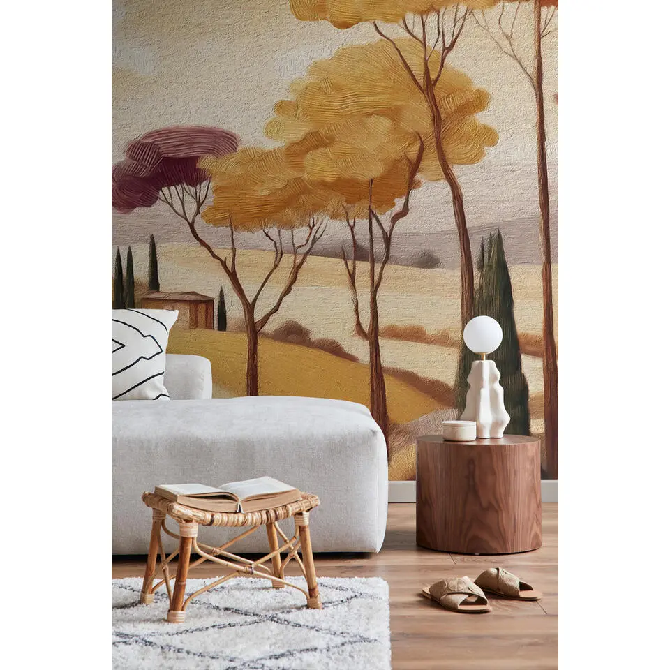ESTAhome fotobehang Italiaans landschap beige, okergeel en paars - 250 x 279 cm