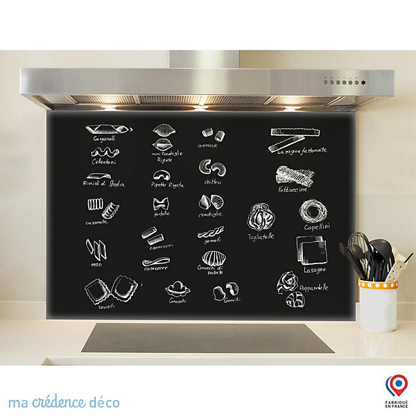 Crédence cuisine fond de hotte Ardoise et ustensiles - Verre trempé - L 90 cm x H 50 cm - MaCrédenceDéco