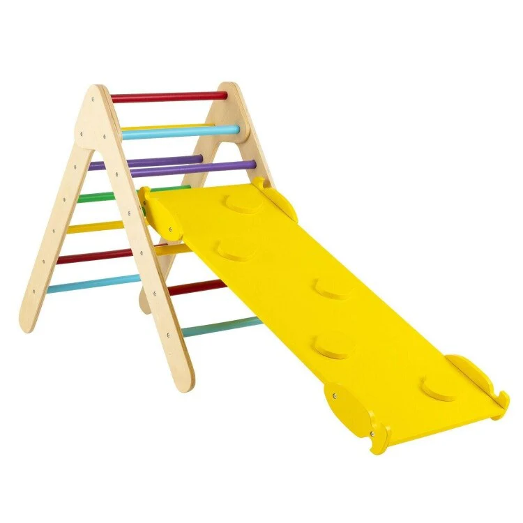 3-in-1 Wooden Climbing Triangle Set Triangle Climber with Ramp - 34 x 19 x 29 (L x W x H)