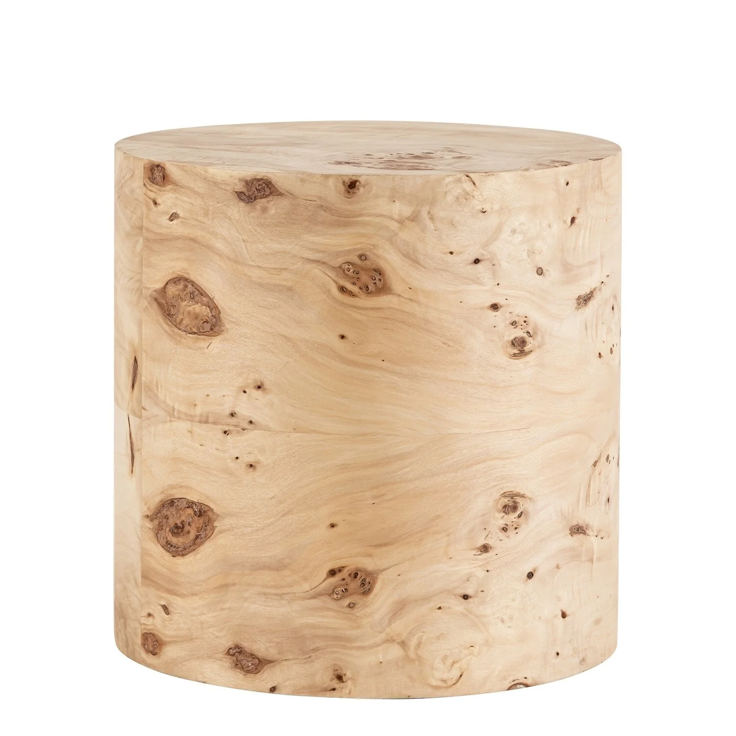 Round Natural Burl Wood Veneer Side Table