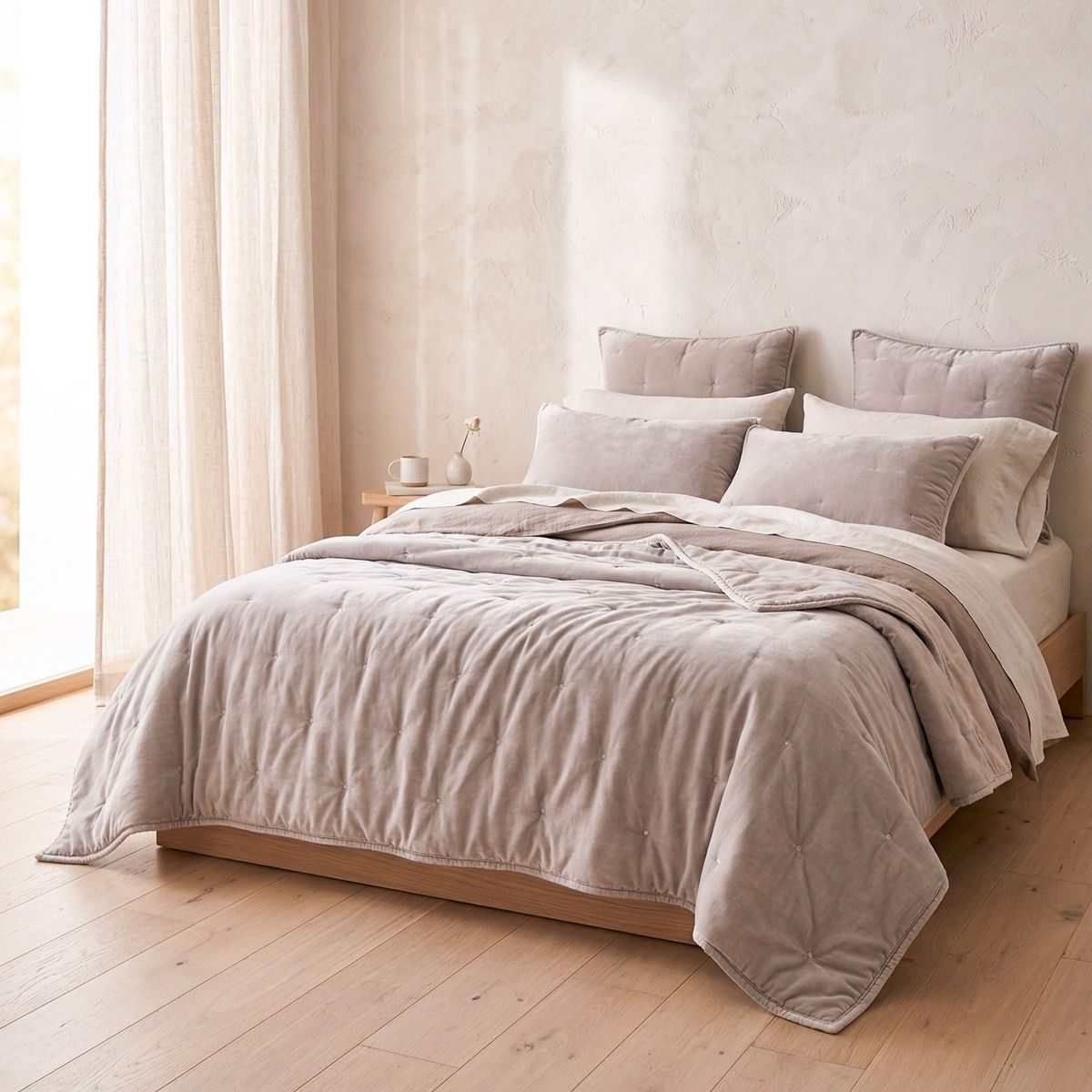 Narzuta QUILLY z pranej mikrofibry z pikowaniem beżowa 200x220 cm