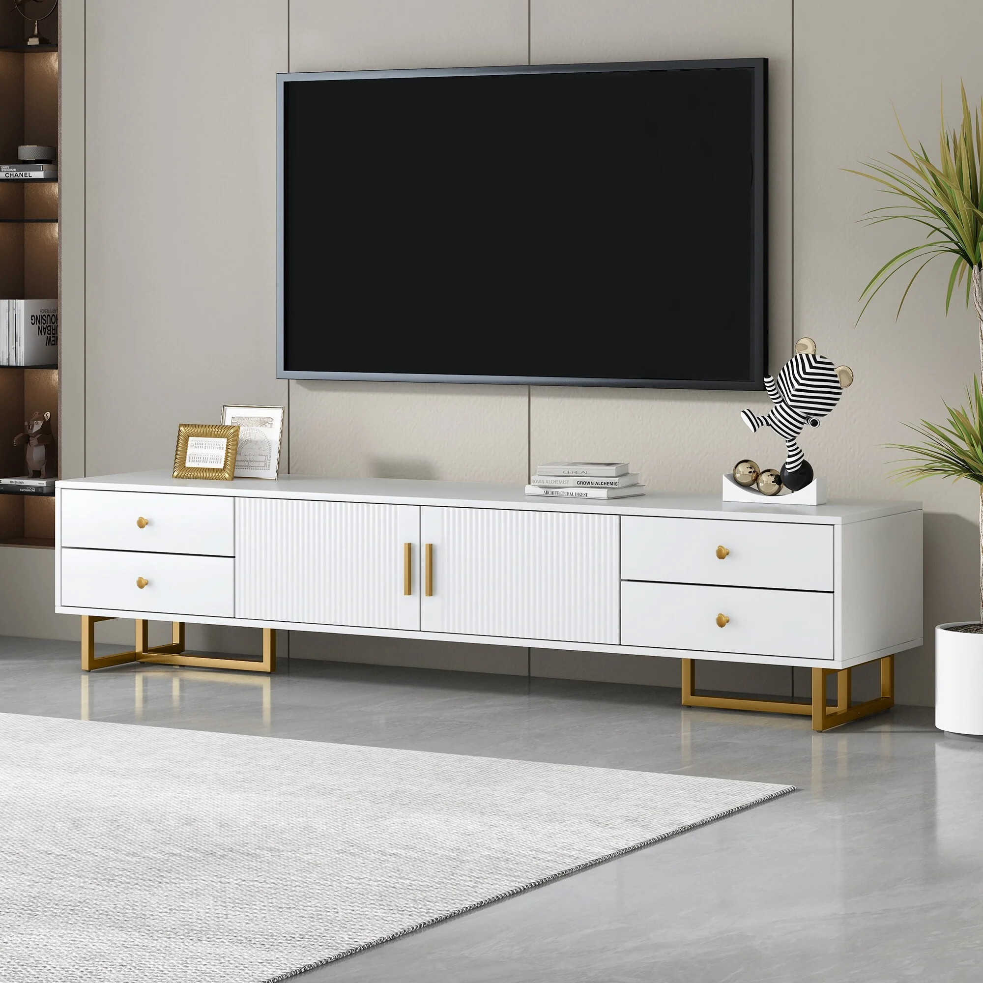Wood TV Stand for 65 TV, Entertainment Center w/ Lrregular Legs TV Media Console Table w/ Storage, TV Console Cabinet