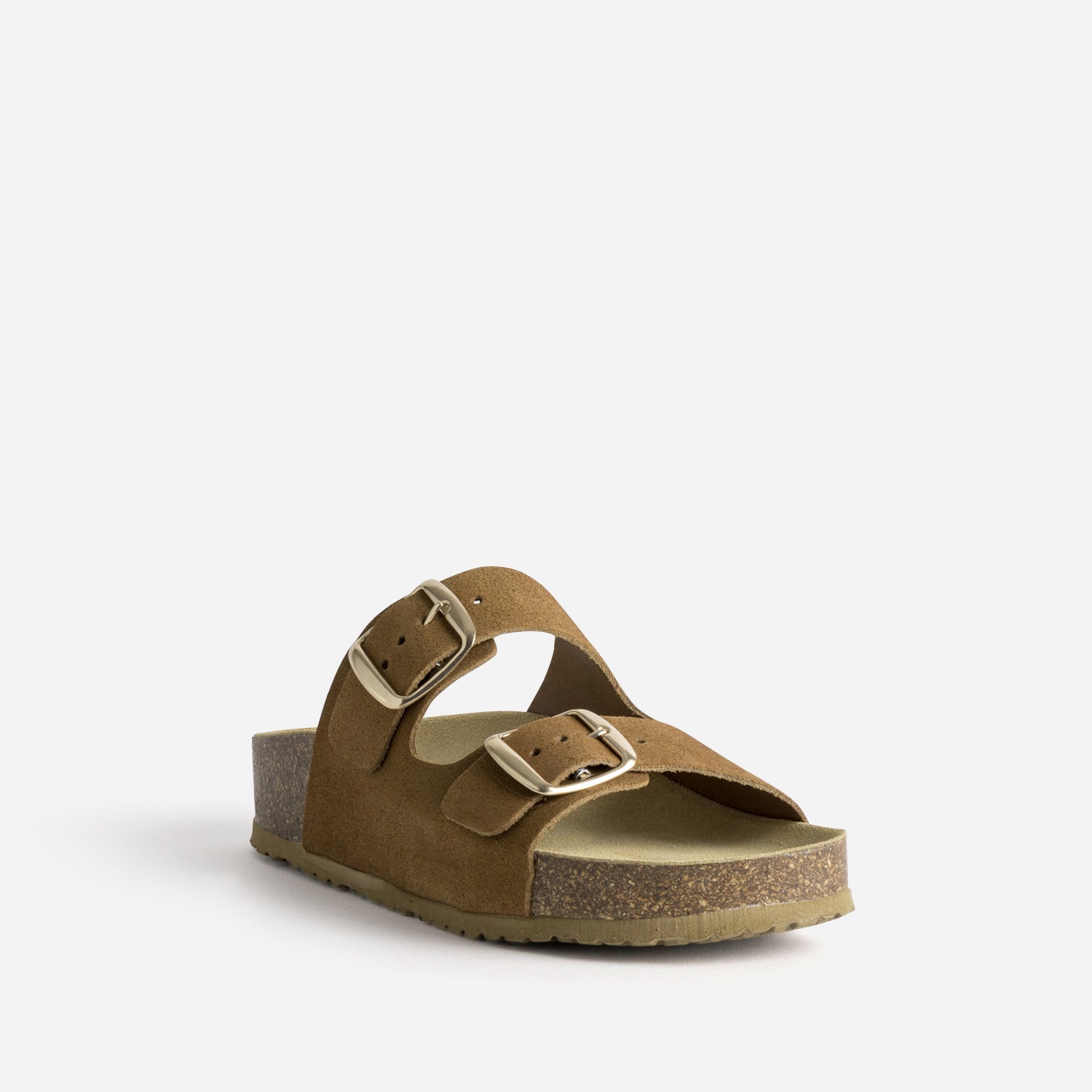 Mule anatomique camel cuir velours à plateforme