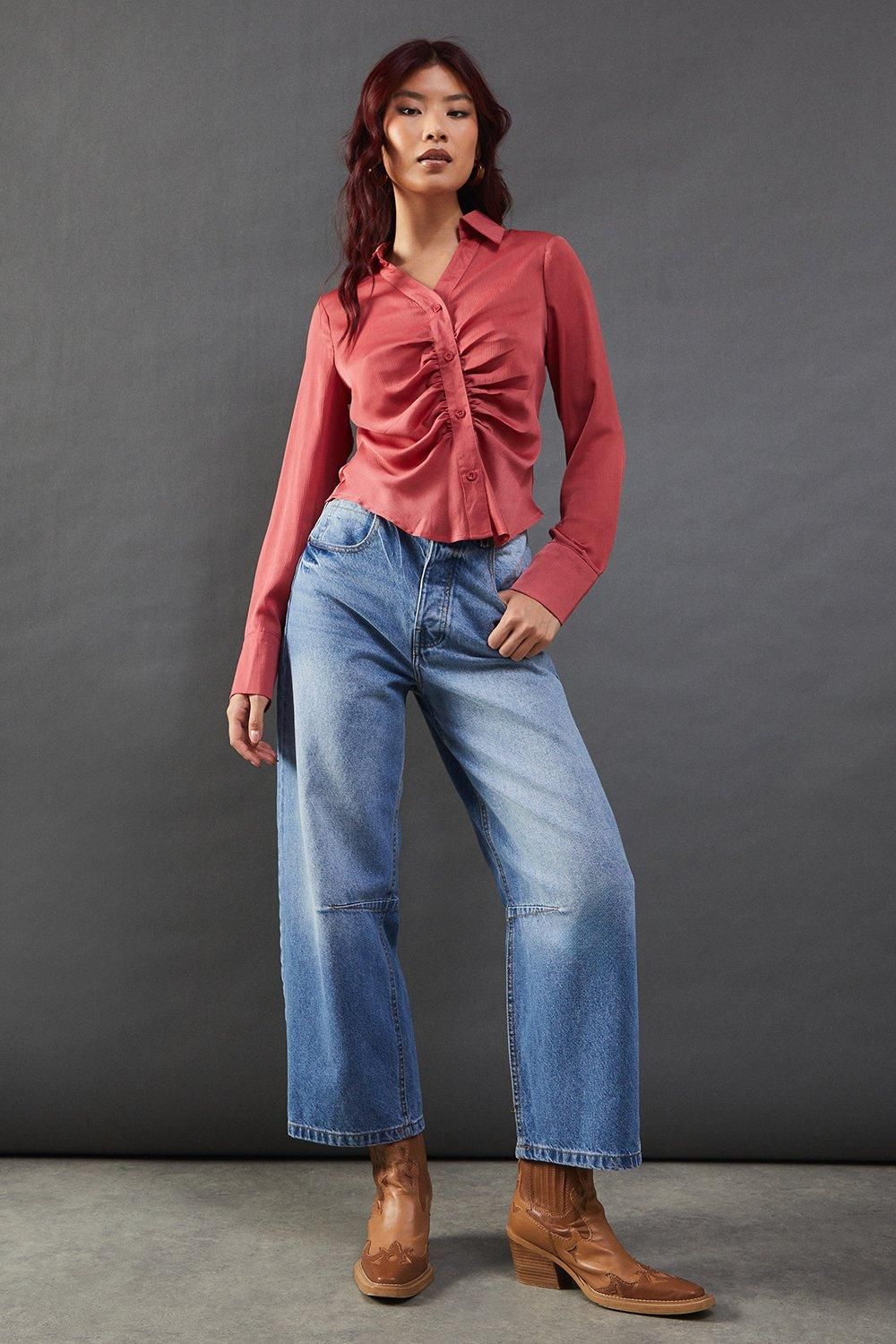 Warehouse Satin Ruched Front Shirt